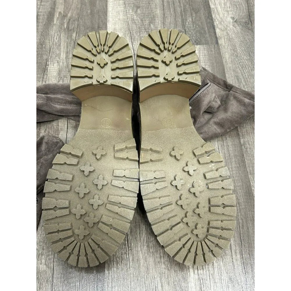 NEW Altar’d State Faux Suede Over The Knee Boots Taupe Chunky Lug Sole Size 8.5M